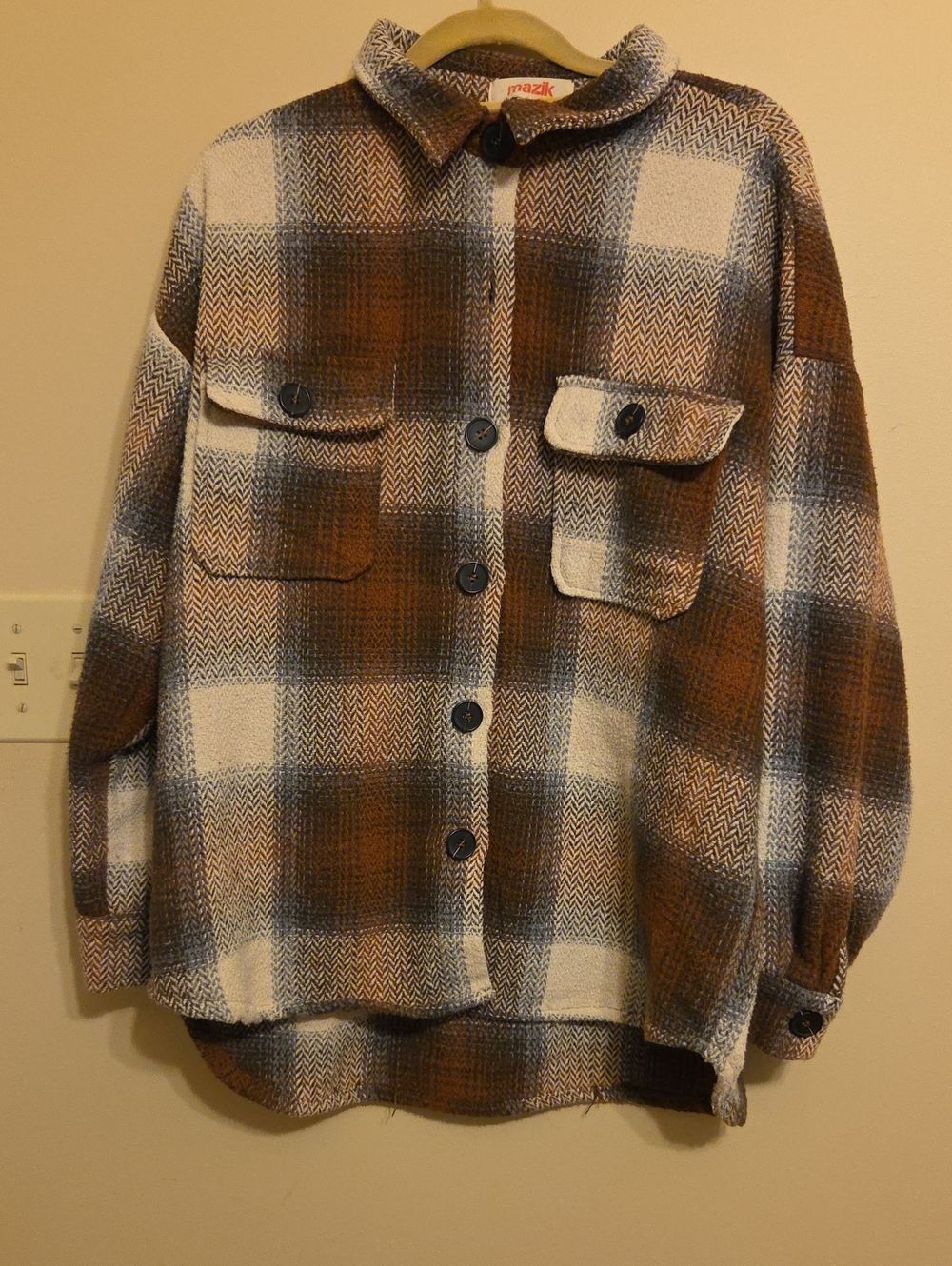 Mazik Brown & Cream Plaid Button-Front Overshirt